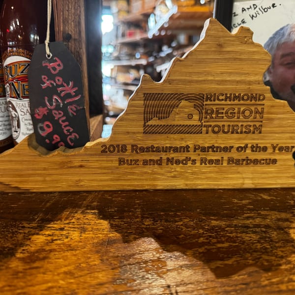 Richmond Region Tourism 2018 Restaurant Partner of the Year award