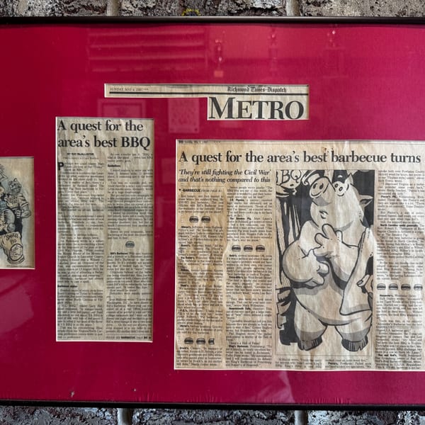 Richmond Times-Dispatch Metro 'A quest for the area's best barbecue', May 1997