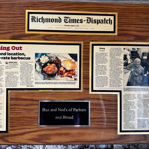 Richmond Times-Dispatch 'Dining Out: Second location, first-rate barbecue' feature, August 2012