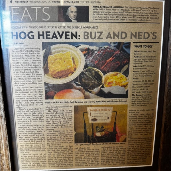The Free Lance-Star 'Hog Heaven: Buz and Ned's' feature, April 2015